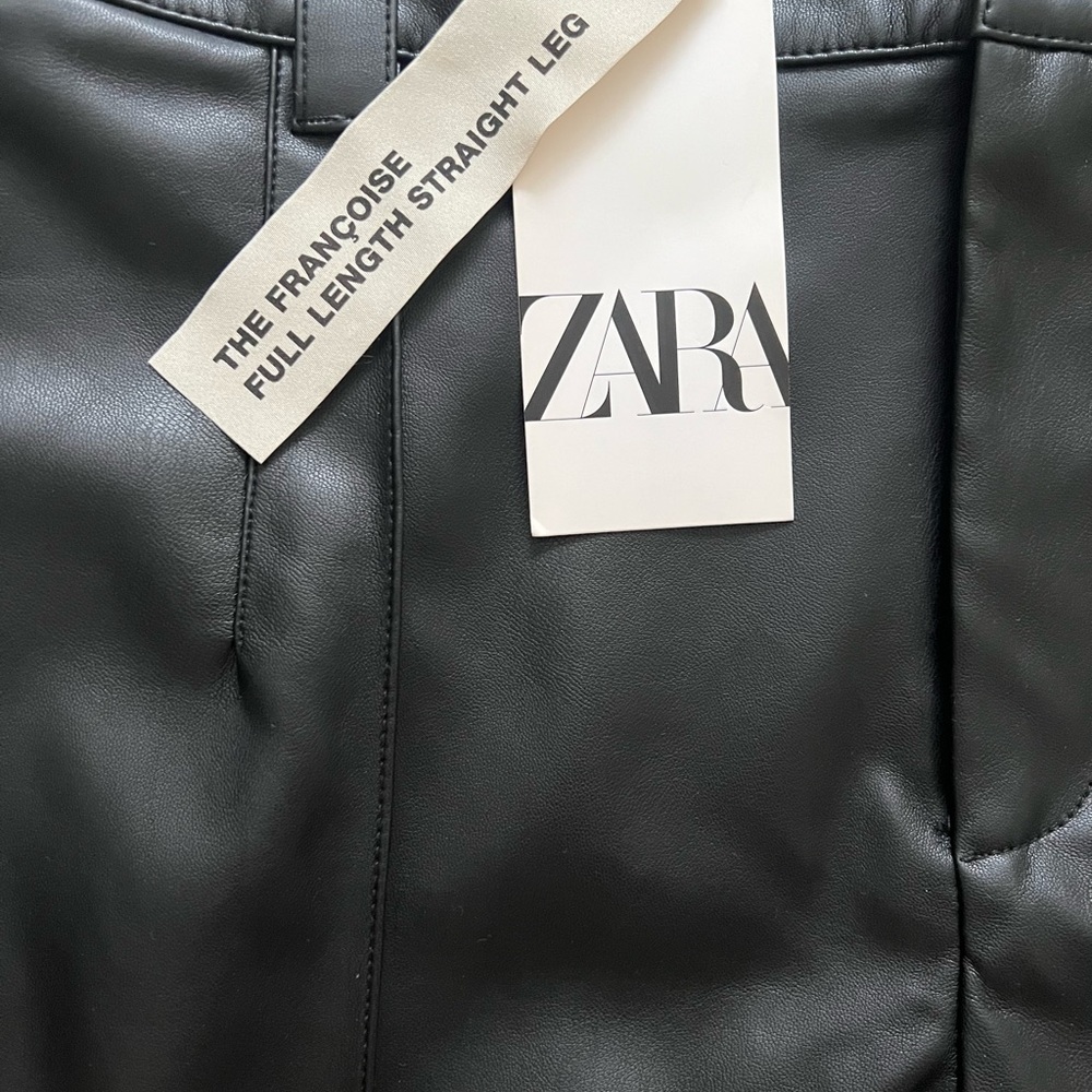 NWT Zara Straight Leg Full Length Faux Leather Pants - Picture 3 of 4